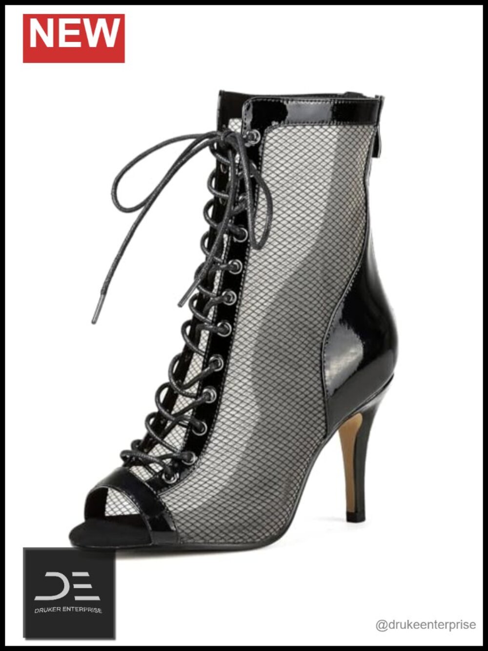 Lace-Up Mesh Dance Booties Ankle High Heel Jazz Shoes